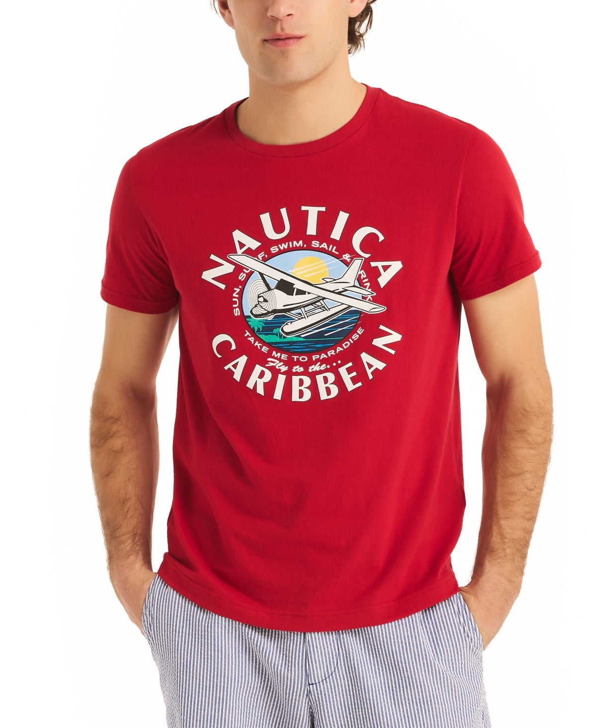 Nautica Mens Classic fit Short Sleeve T-Shirt Shirt Small Red
