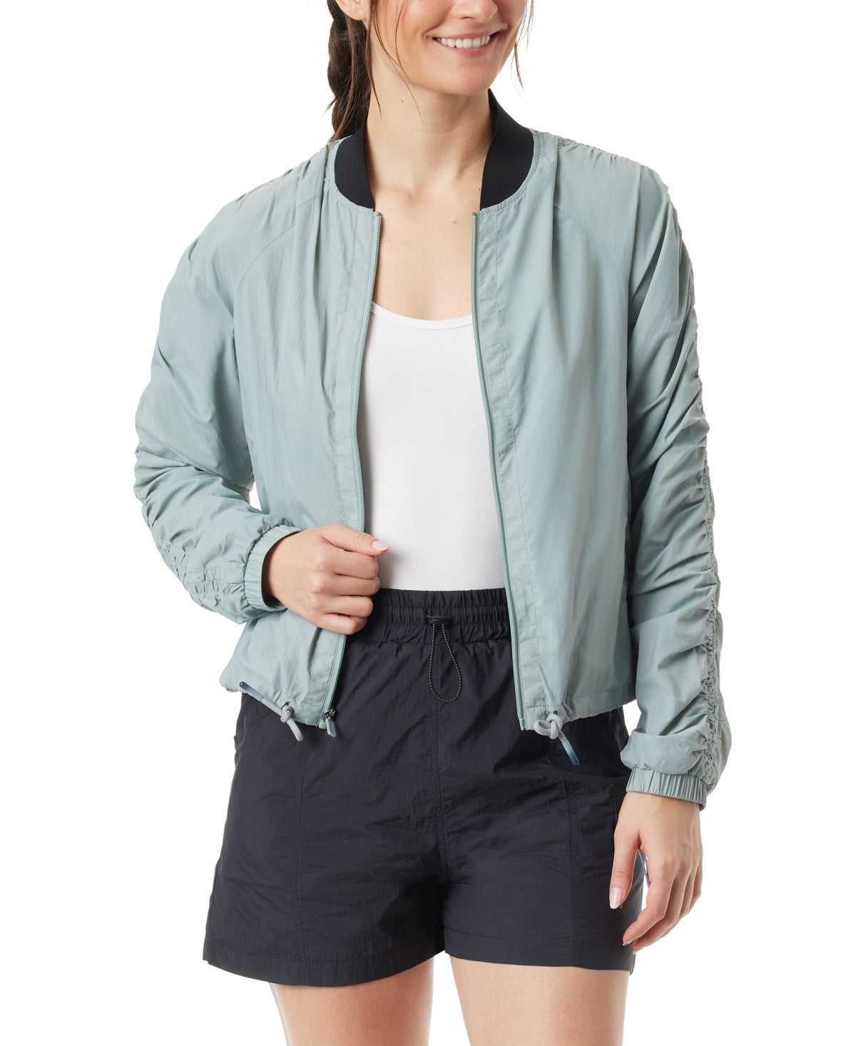 Bass Outdoor Women Bomber Jacket Coat Large Blue Solid