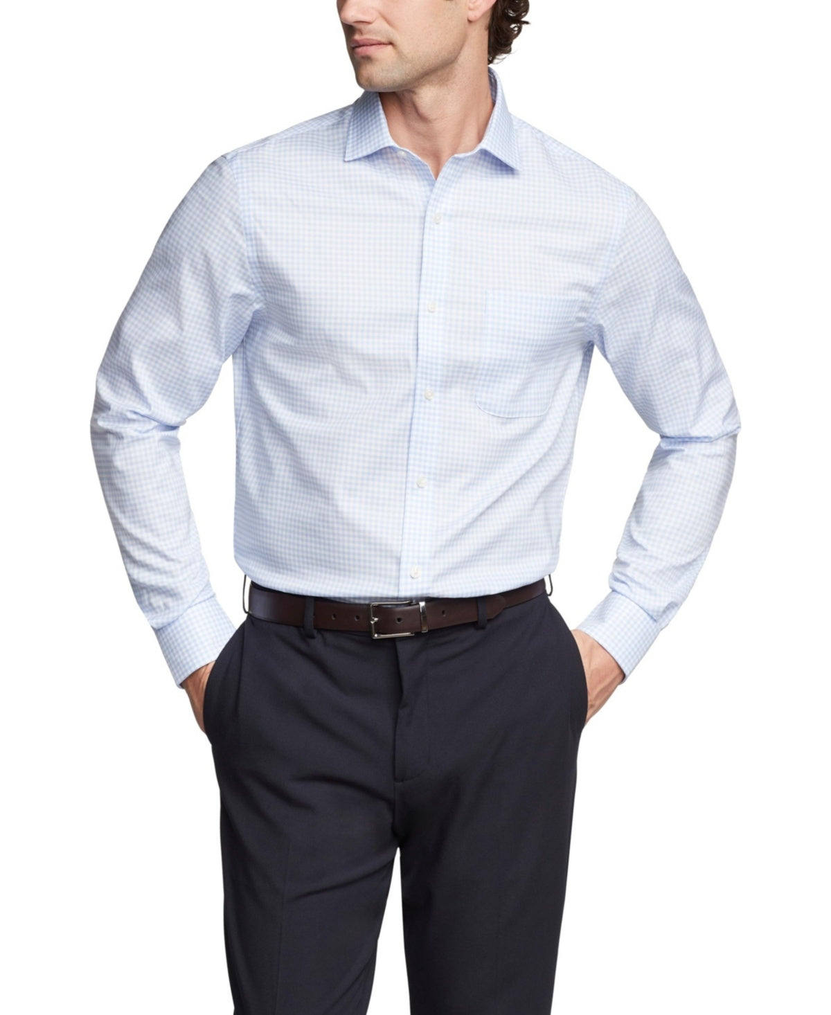 Tommy Hilfiger Mens Regular fit Dress Shirt XXL 18.5 in 34-35 Pale Blue Check