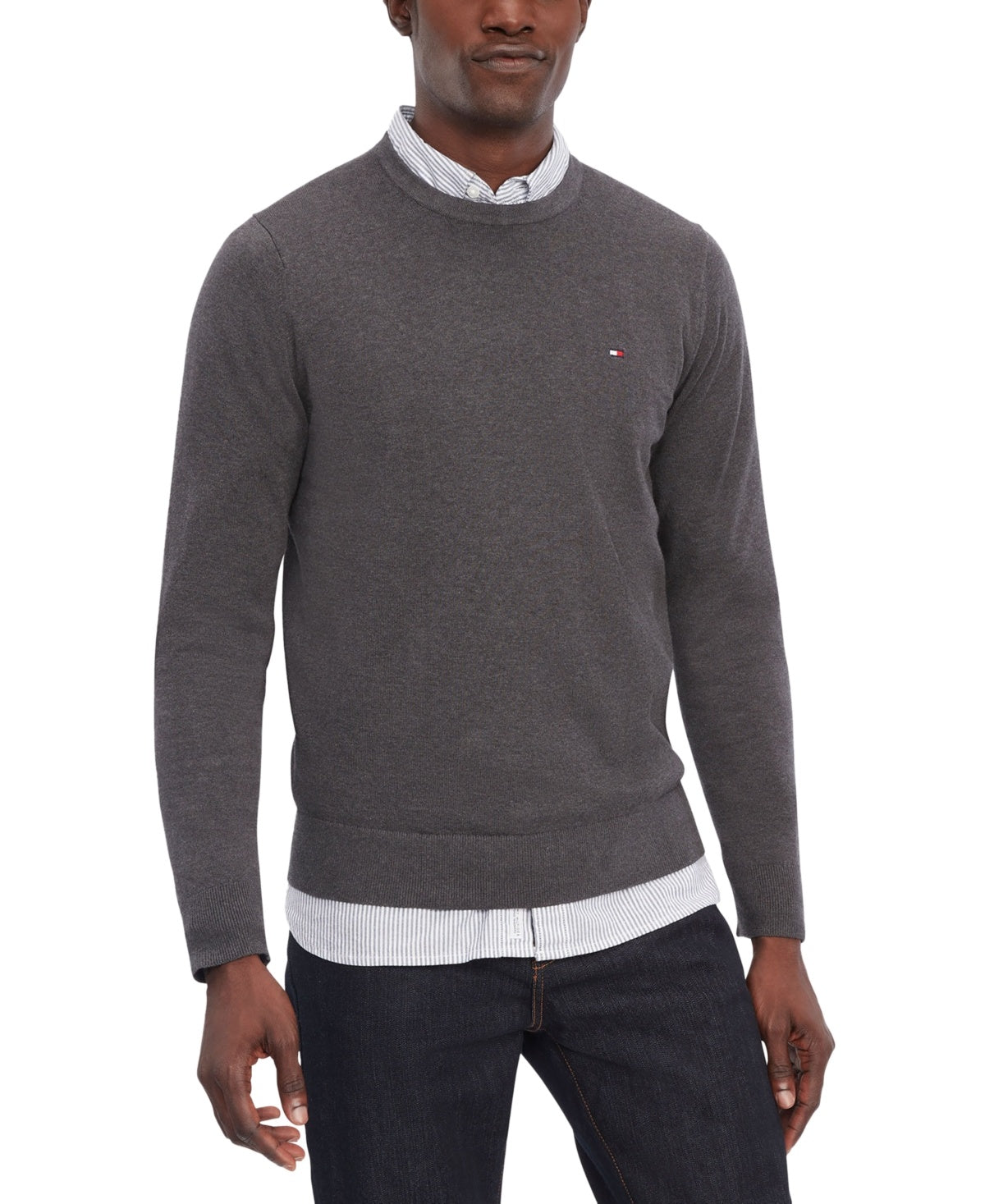 Tommy Hilfiger Mens Big Tall Amherst Crewneck Sweater Grey Heather LT Large Tall