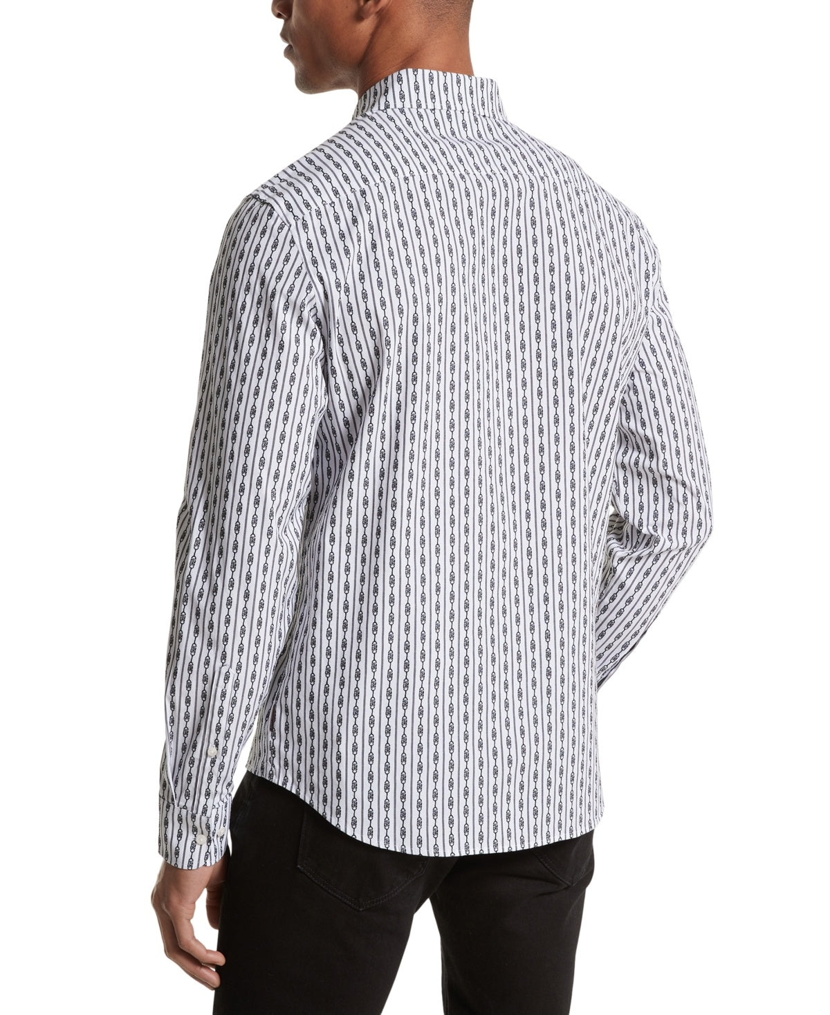 Michael Kors Men's Empire Printed Button Up Shirt White XL