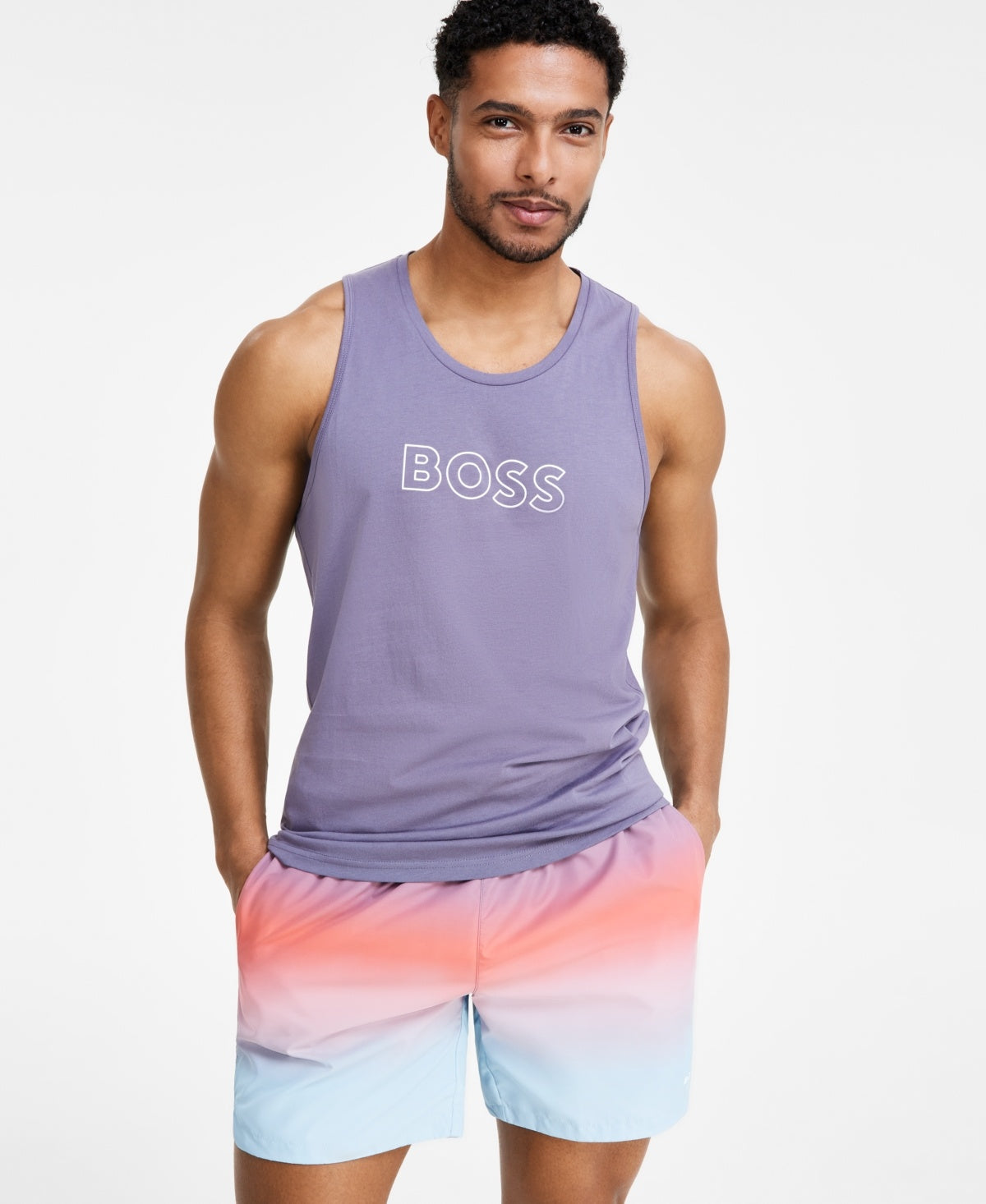Hugo Boss Mens Regular fit Sleeveless Tank Top Shirt Medium Purple Solid