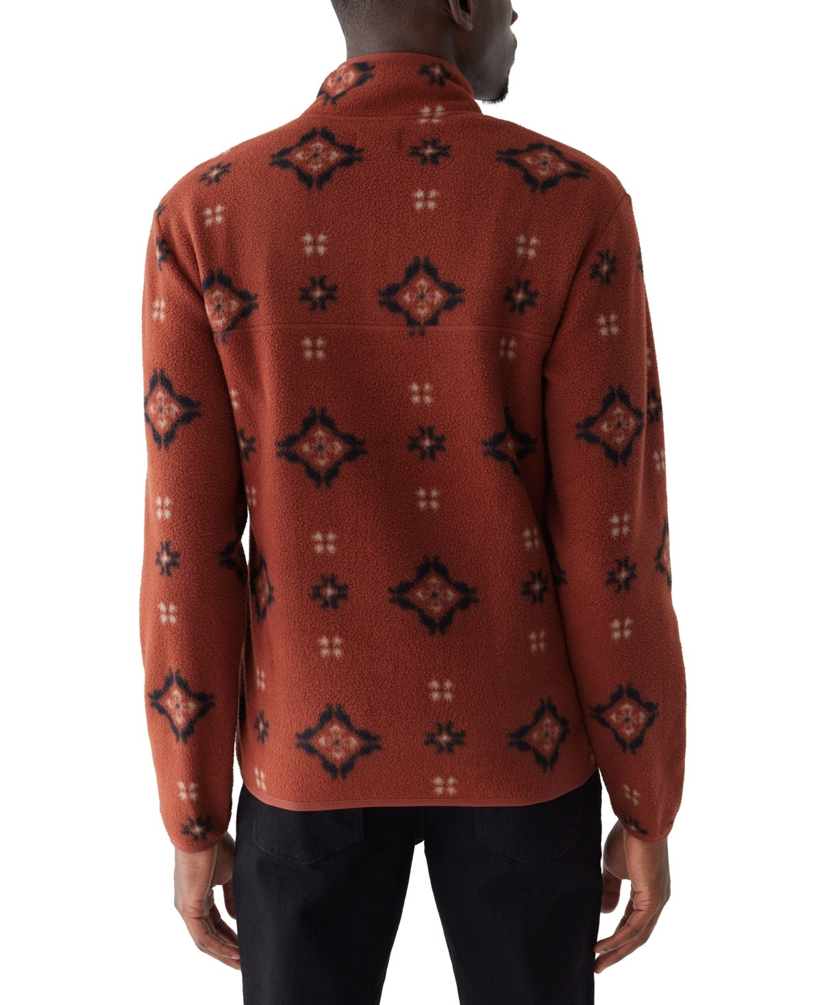 Frank And Oak Men's Relaxed Fit Half Zip Long Sleeve Geo Sweatshirt Red 2XL