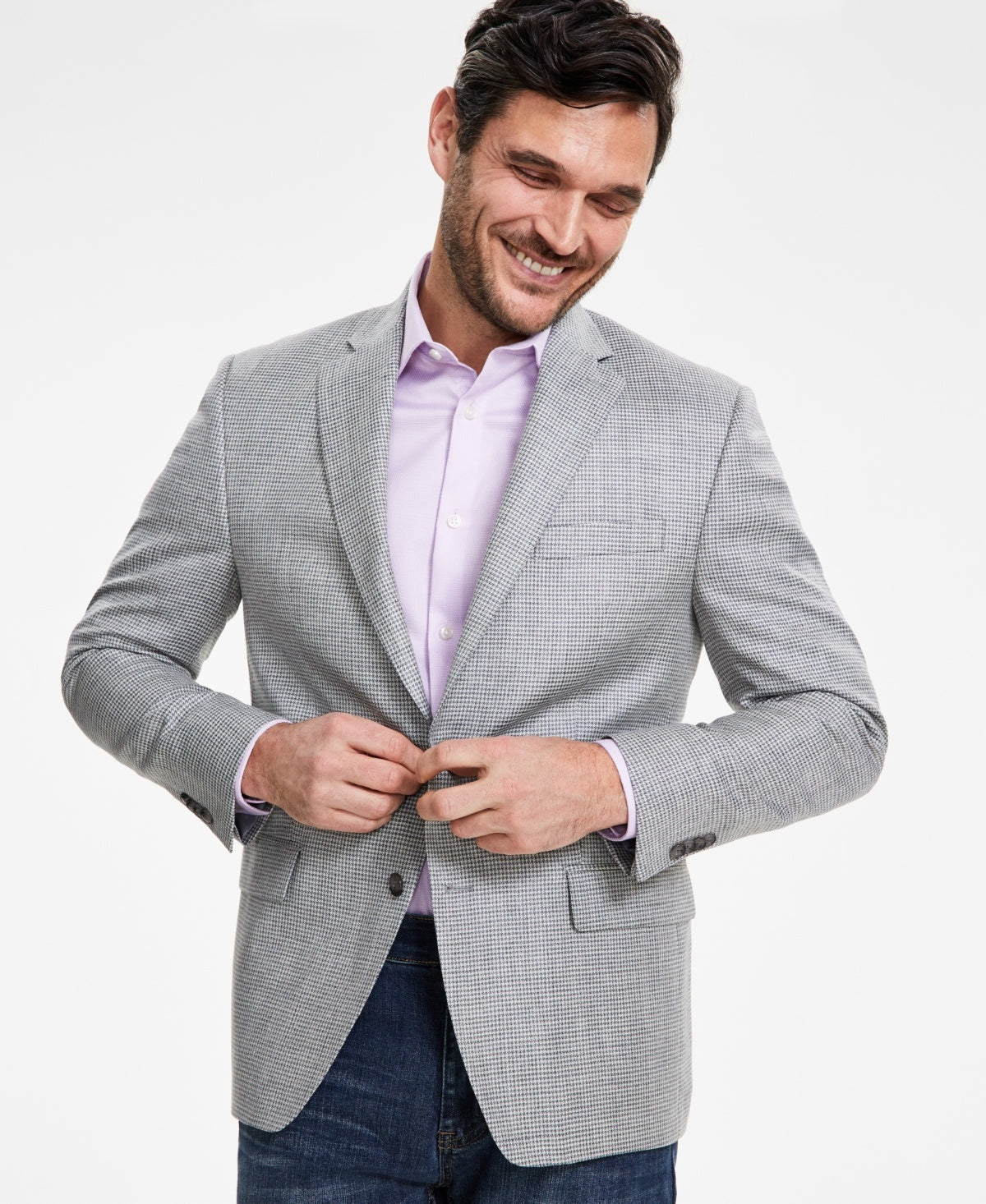 Michael Kors Men's Classic-Fit Wool Blend Sport Coat Blazer 54 R Grey Cream