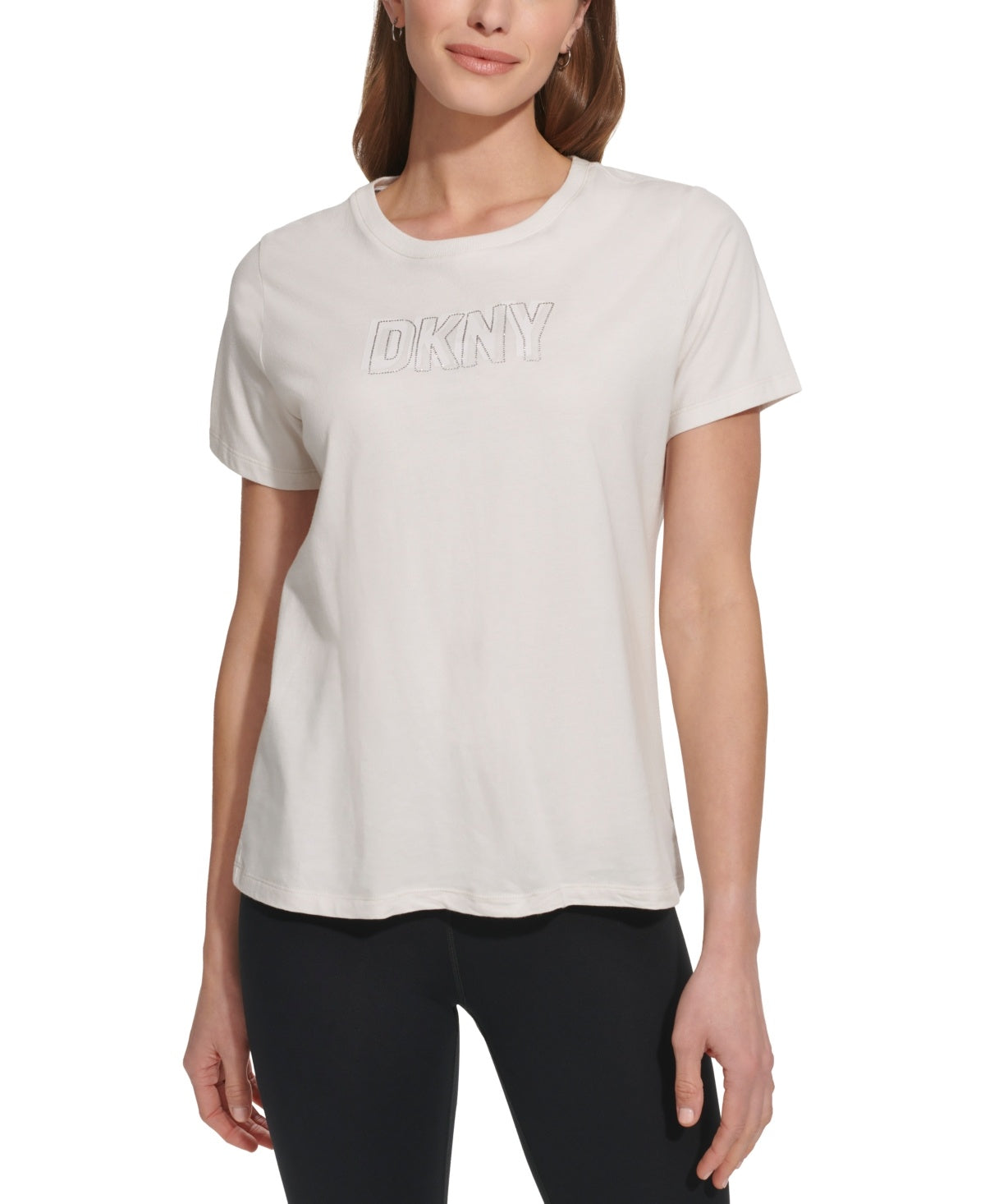 DKNY Womens Regular fit Short Sleeve T-Shirt Shirt Small Beige Solid