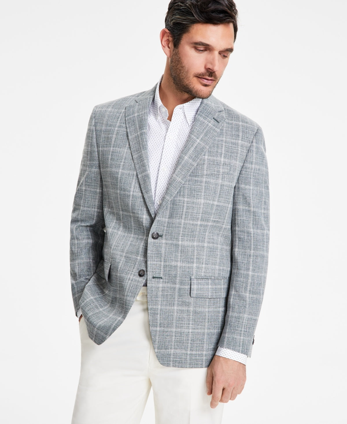 Michael Kors Mens Classic fit Sport Coat Blazer 43 R Sage Green Plaid