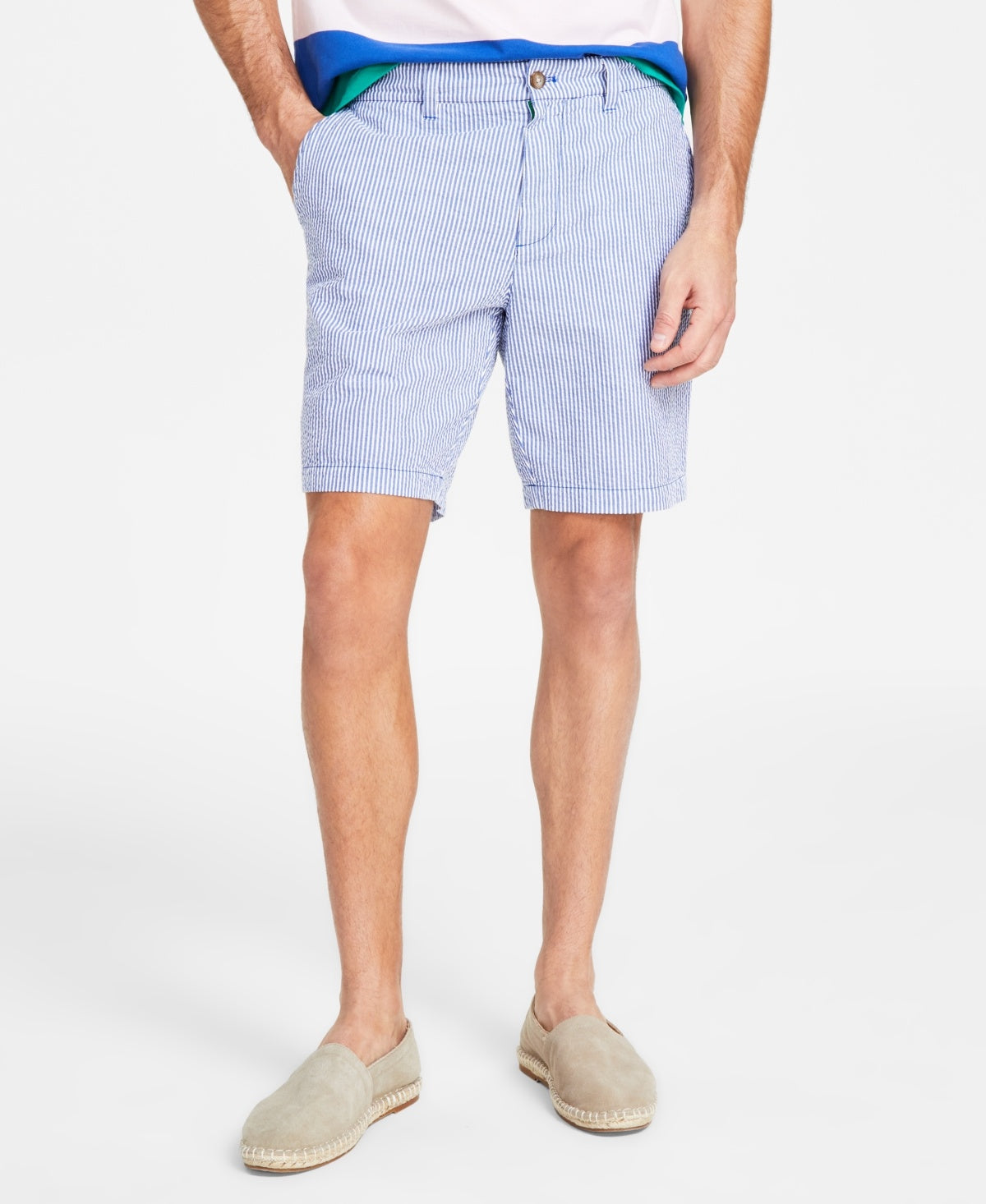Nautica Mens Classic fit Athletic Seersucker Shorts 30 Blue Striped