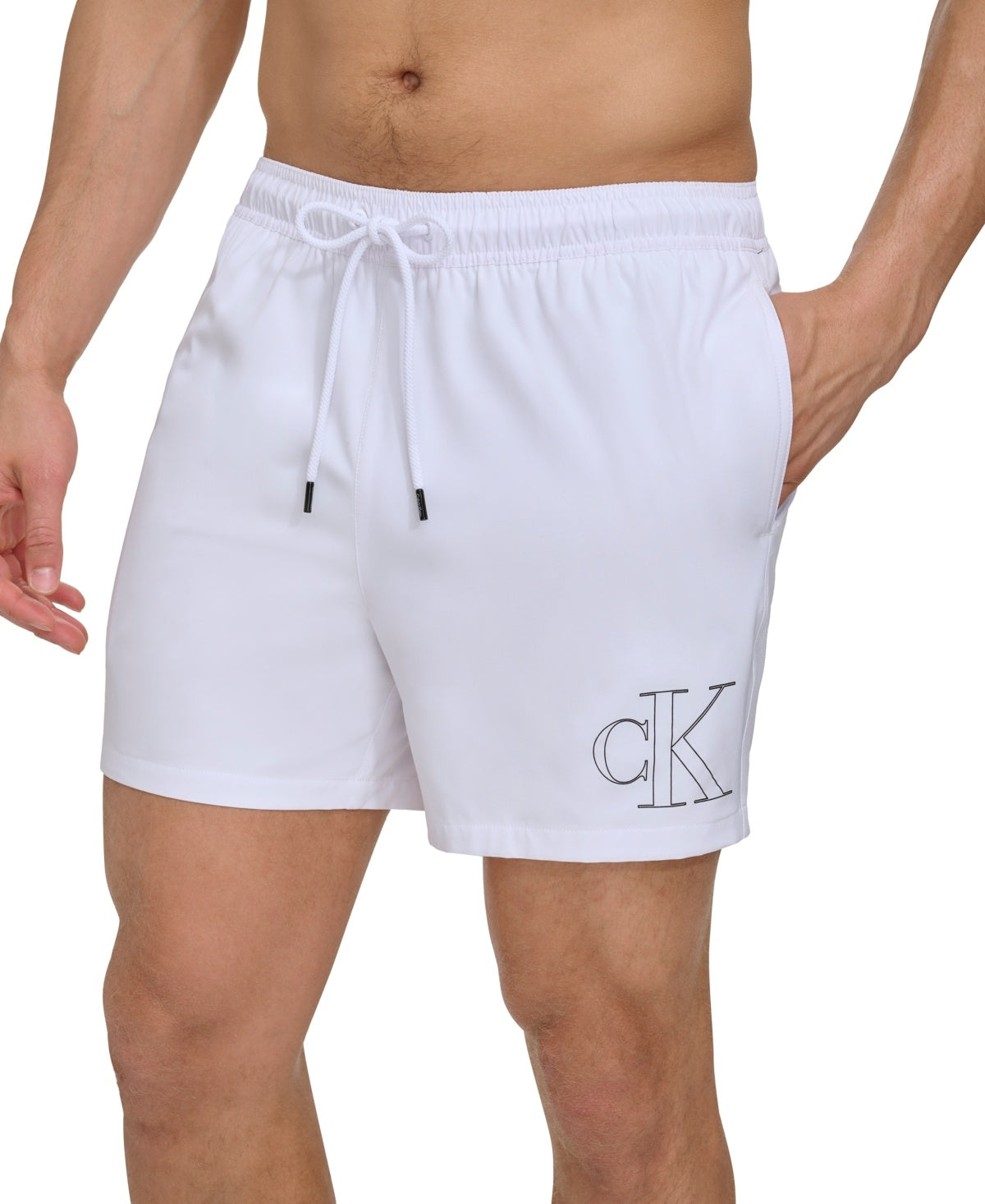Calvin Klein Mens Regular fit Swim Trunks Swimwear Large White Solid