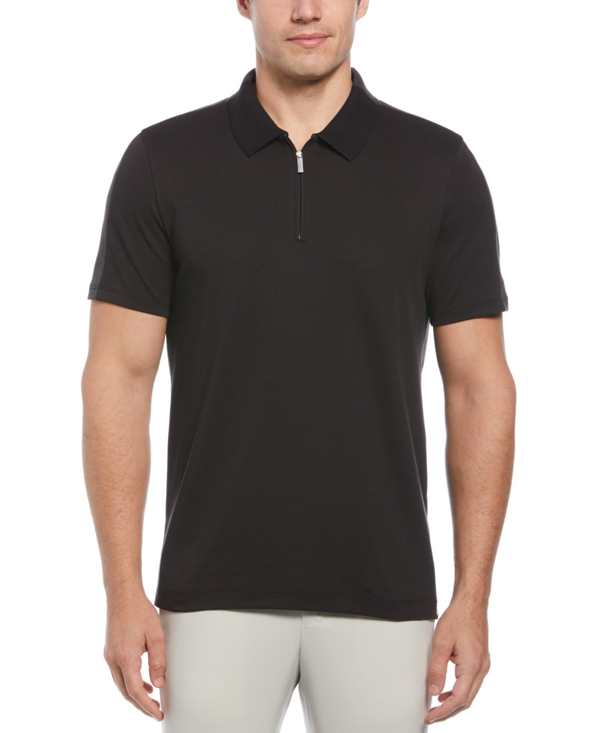 Perry Ellis Mens Regular fit Short Sleeve Polo Quarter zip Shirt Large Black