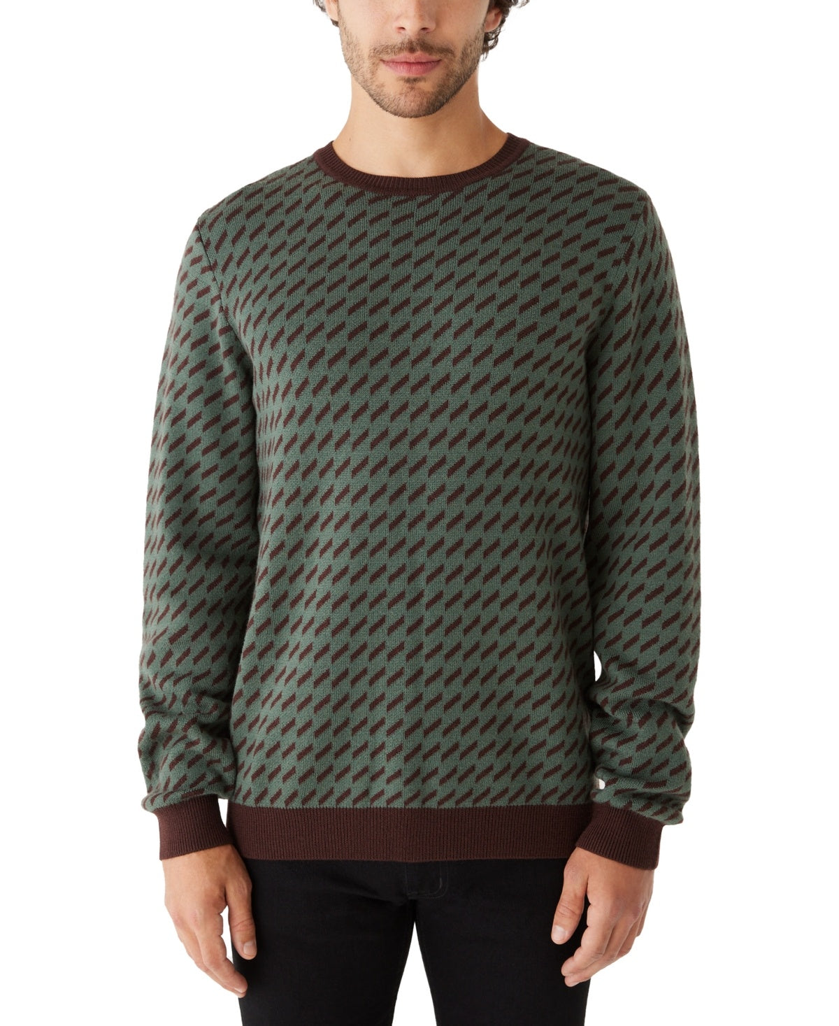 Frank And Oak Men's Jacquard Merino Crewneck Sweater Green Small