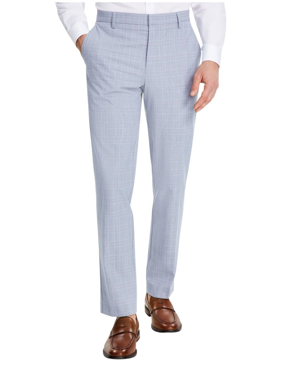 Tommy Hilfiger Mens Modern fit Dress Pants 32 / 32 Light Blue Plaid Stretch
