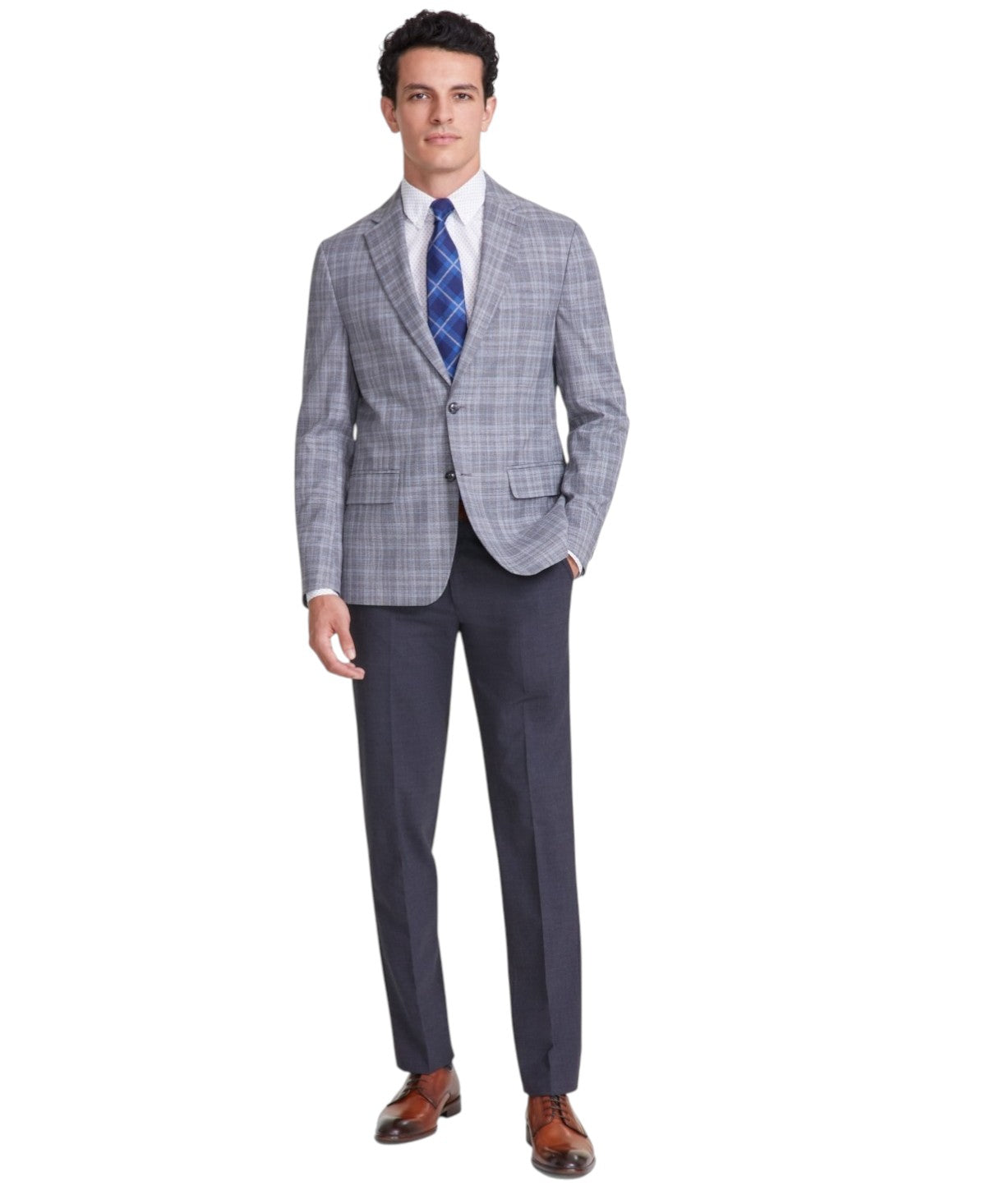Tommy Hilfiger Mens Modern fit Sport Coat Blazer 44 L Light Grey Plaid