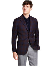 Tommy Hilfiger Mens Modern fit Sport Coat Blazer 40 L Burgundy Red Blue Plaid