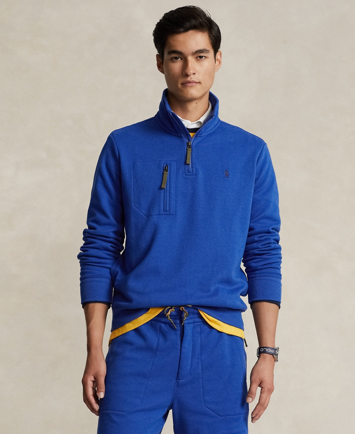 Polo Ralph Lauren Men Regular fit Long Sleeve Quarter zip Sweatshirt XS Blue Solid