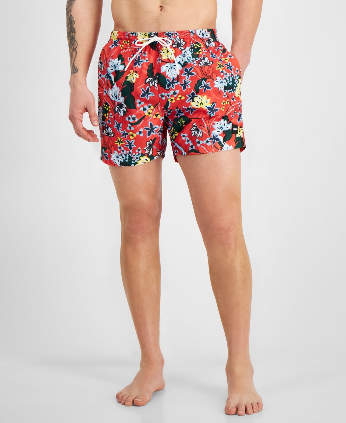Hugo Boss Mens Regular fit Swim Trunks Swimwear Medium Red Floral