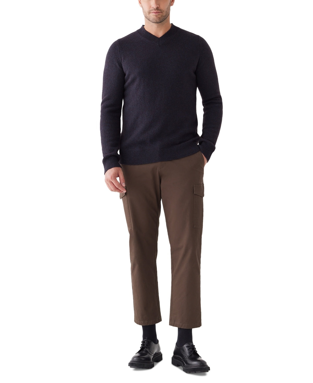 Frank And Oak Mens V Neck Wool Sweater Navy Blue Large