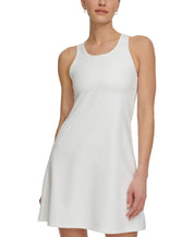 DKNY Women Regular fit Round Neck Sleeveless Tennis Dress Medium White Solid