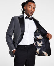TAYION Mens Classic fit One Button Dinner Jacket Blazer 48 R Grey Black Check