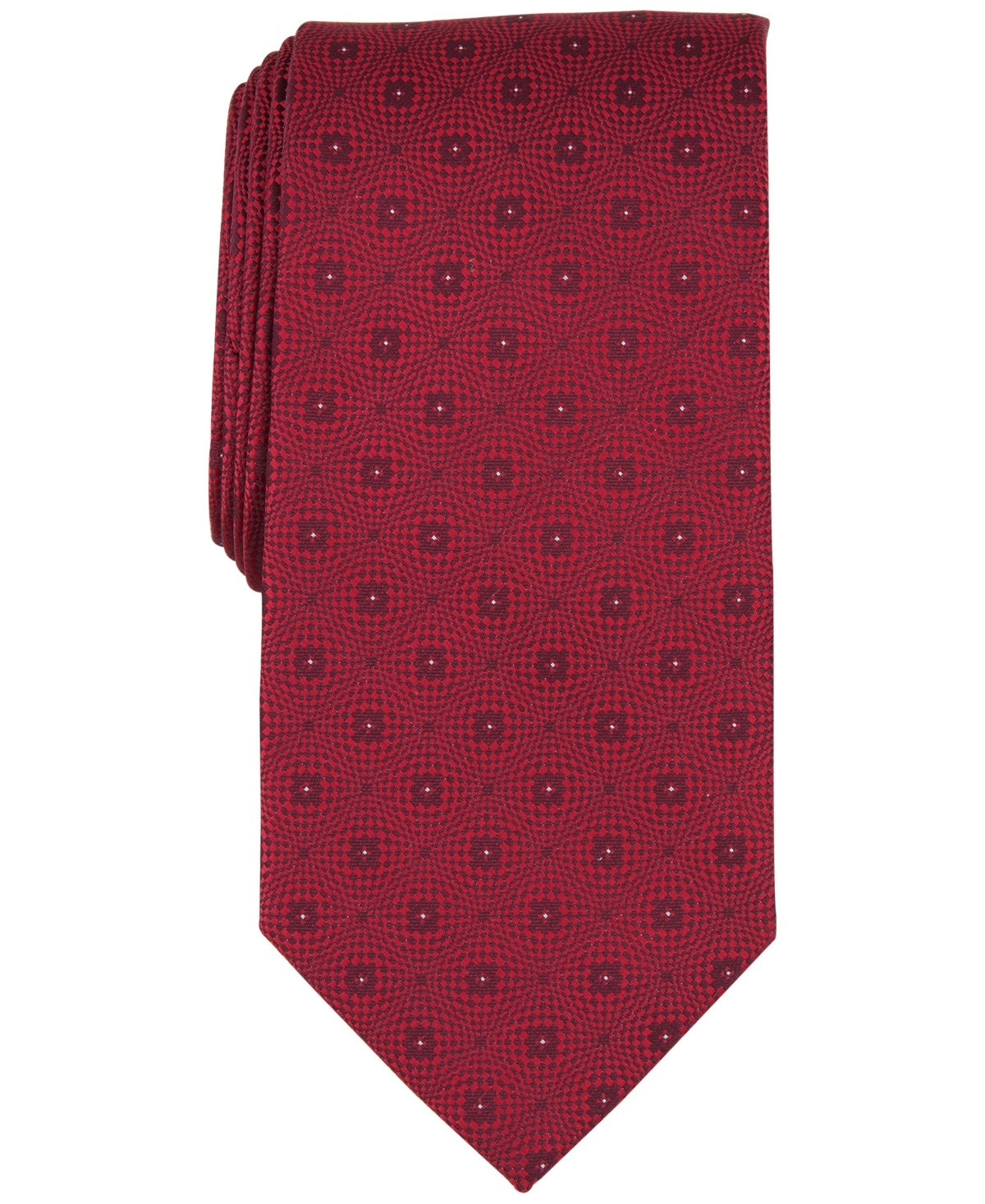 Perry Ellis Mens Tie Necktie One Size Red Denning Geo Pattern