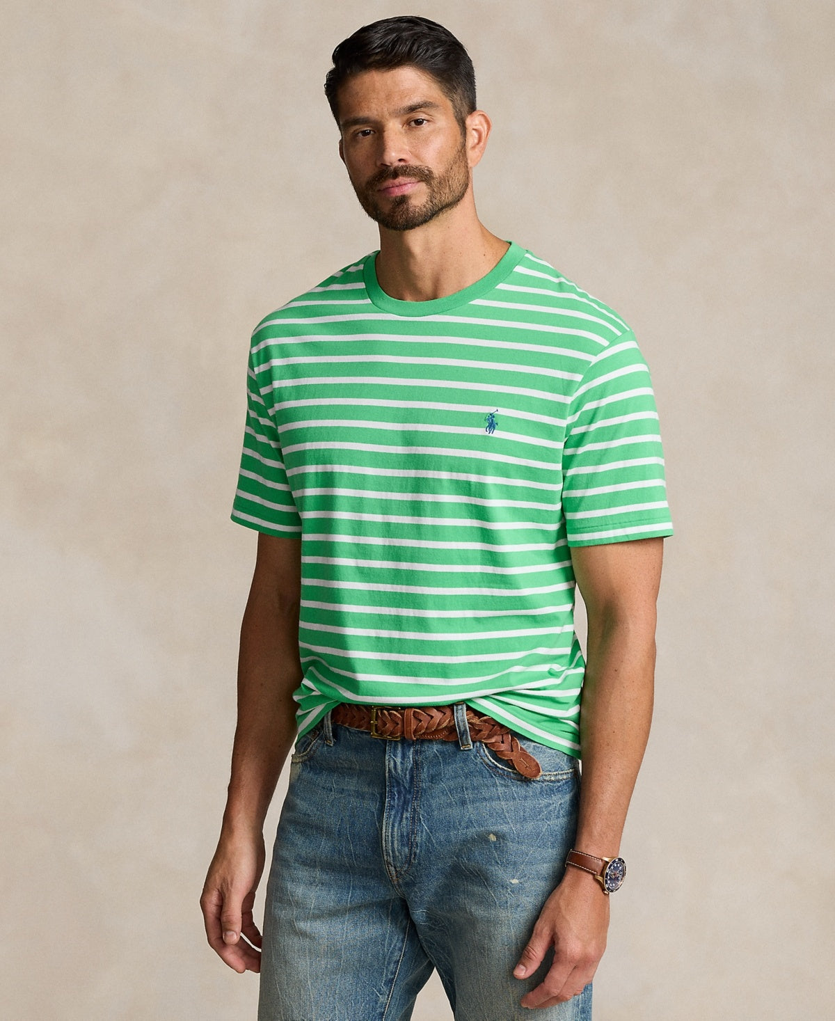 Polo Ralph Lauren Men Regular fit Short Sleeve T-Shirt Shirt 4XLT Green Striped