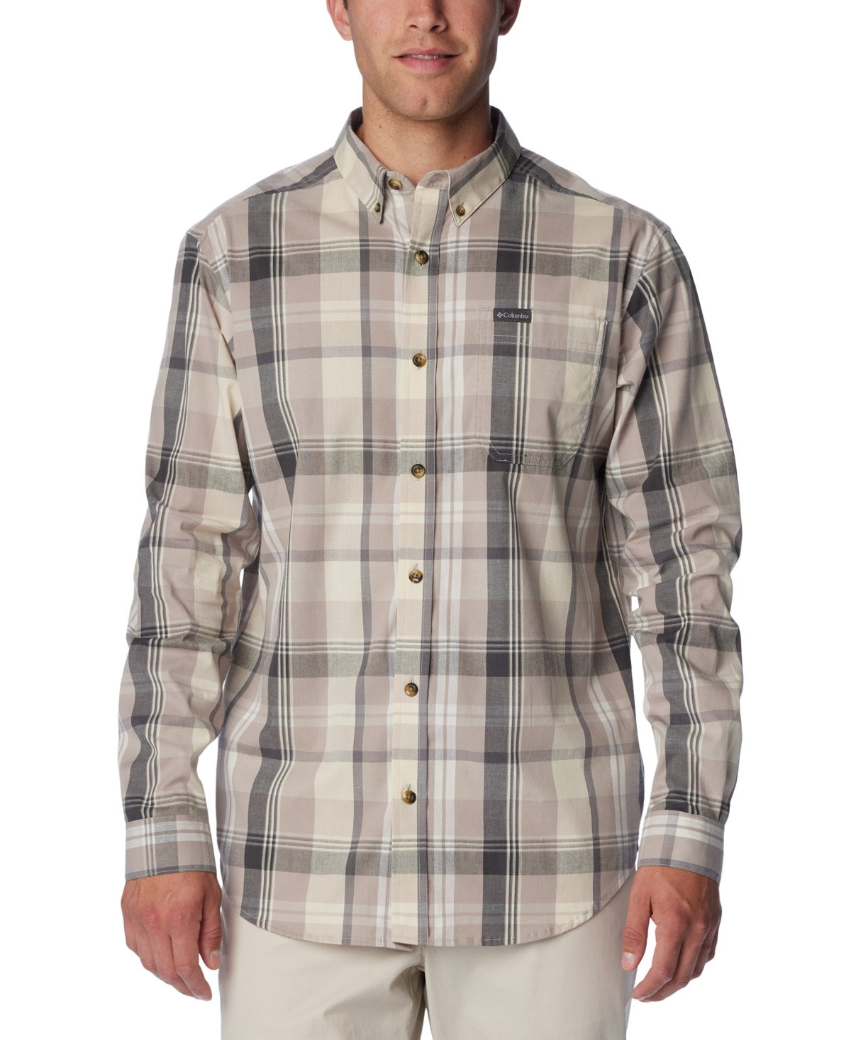 Columbia Mens Regular fit Long Sleeve Button Shirt Medium Brown Plaid