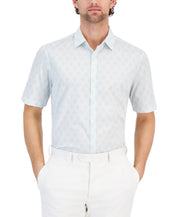 Alfani Mens Regular fit Short Sleeve Button-Up Shirt XL Green Argyle/Diamond