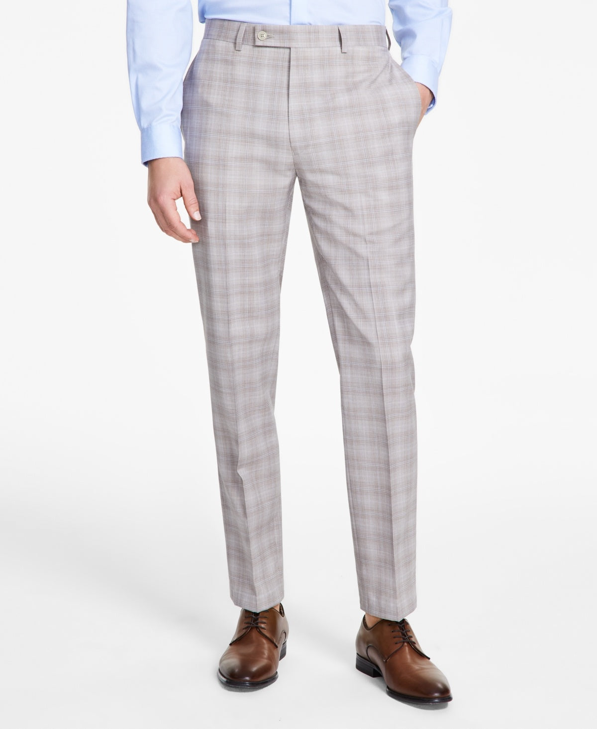 Calvin Klein Mens Slim fit Dress Pants 38 / 32 Beige Plaid Stretch