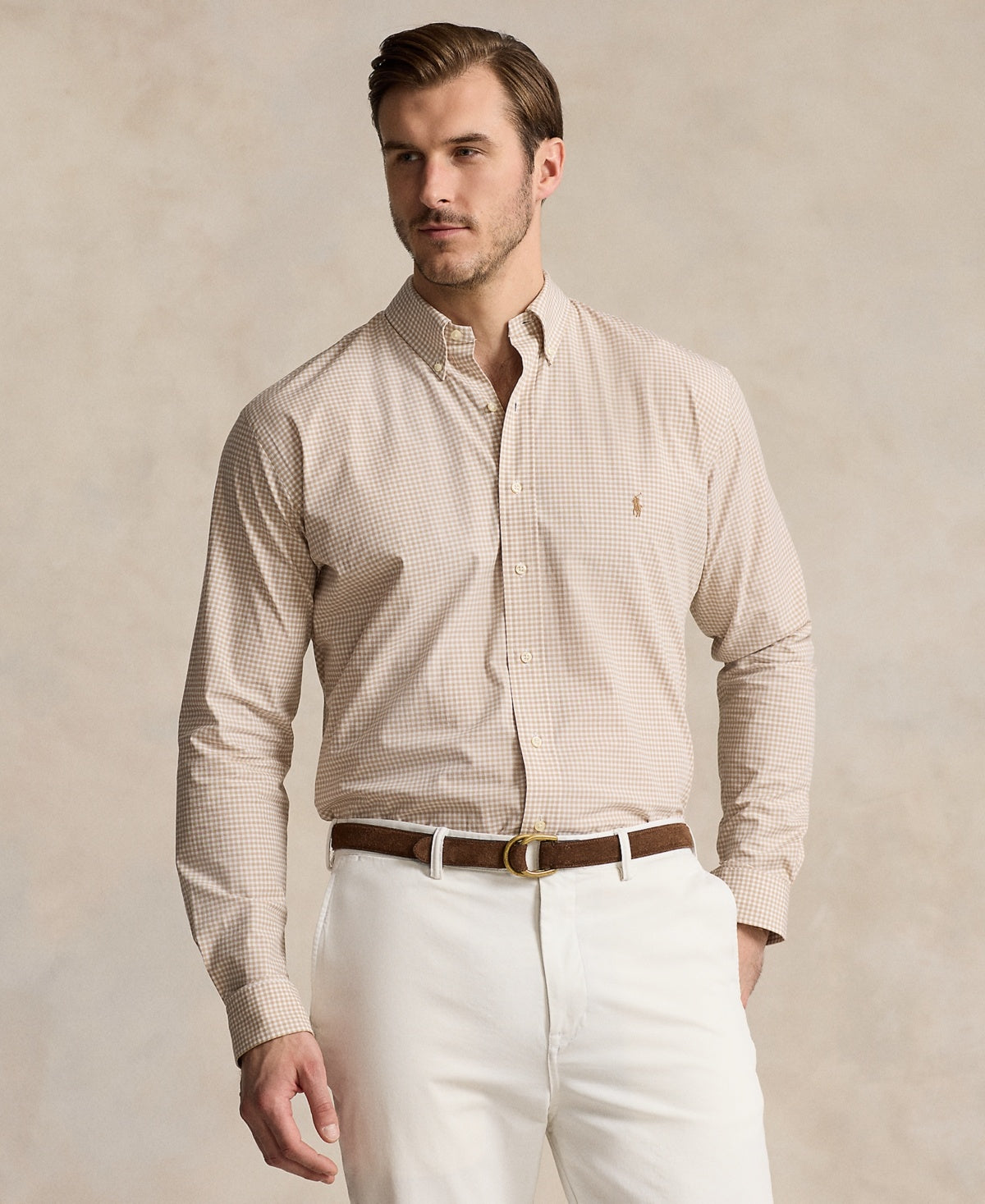 Polo Ralph Lauren Mens Regular fit Long Sleeve Button-Up Shirt 4XL Beige Check