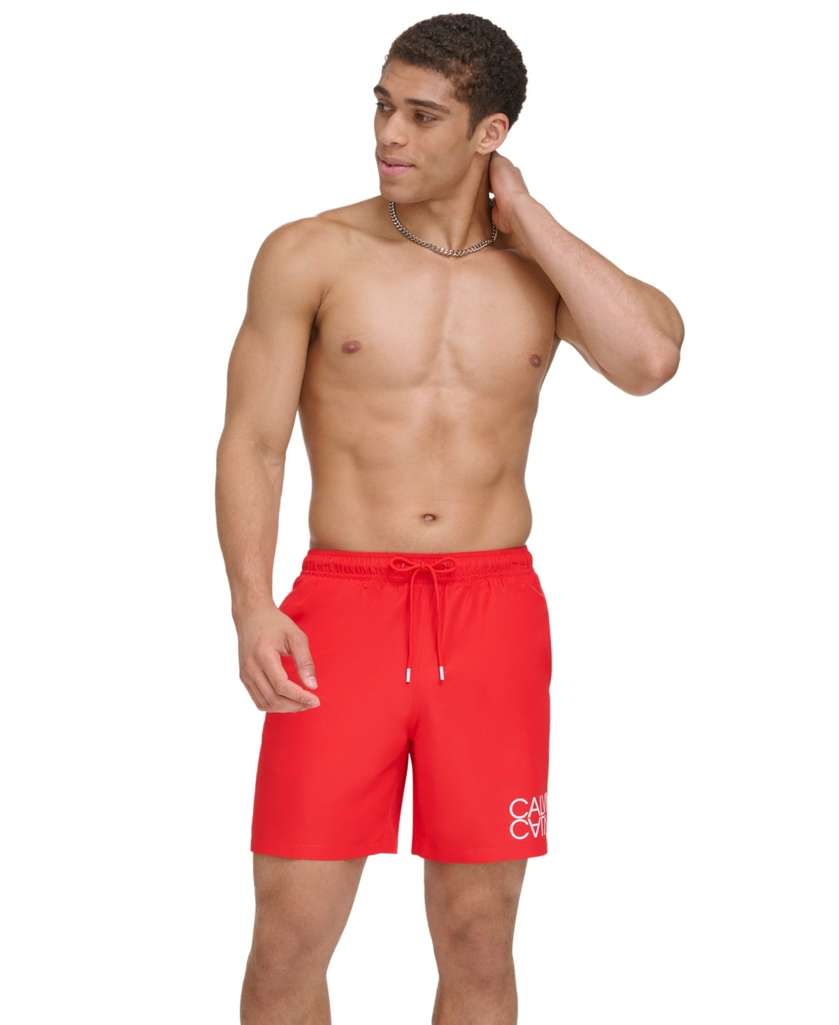 Calvin Klein Mens Regular fit Swim Trunks Swimwear Medium 7 Inseam Red Solid