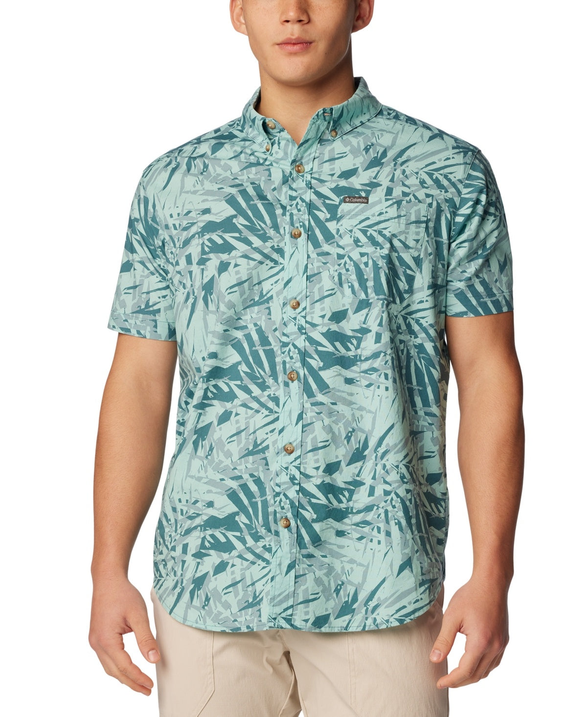 Columbia Men Regular fit Short Sleeve Button-Up Shirt Small Green
