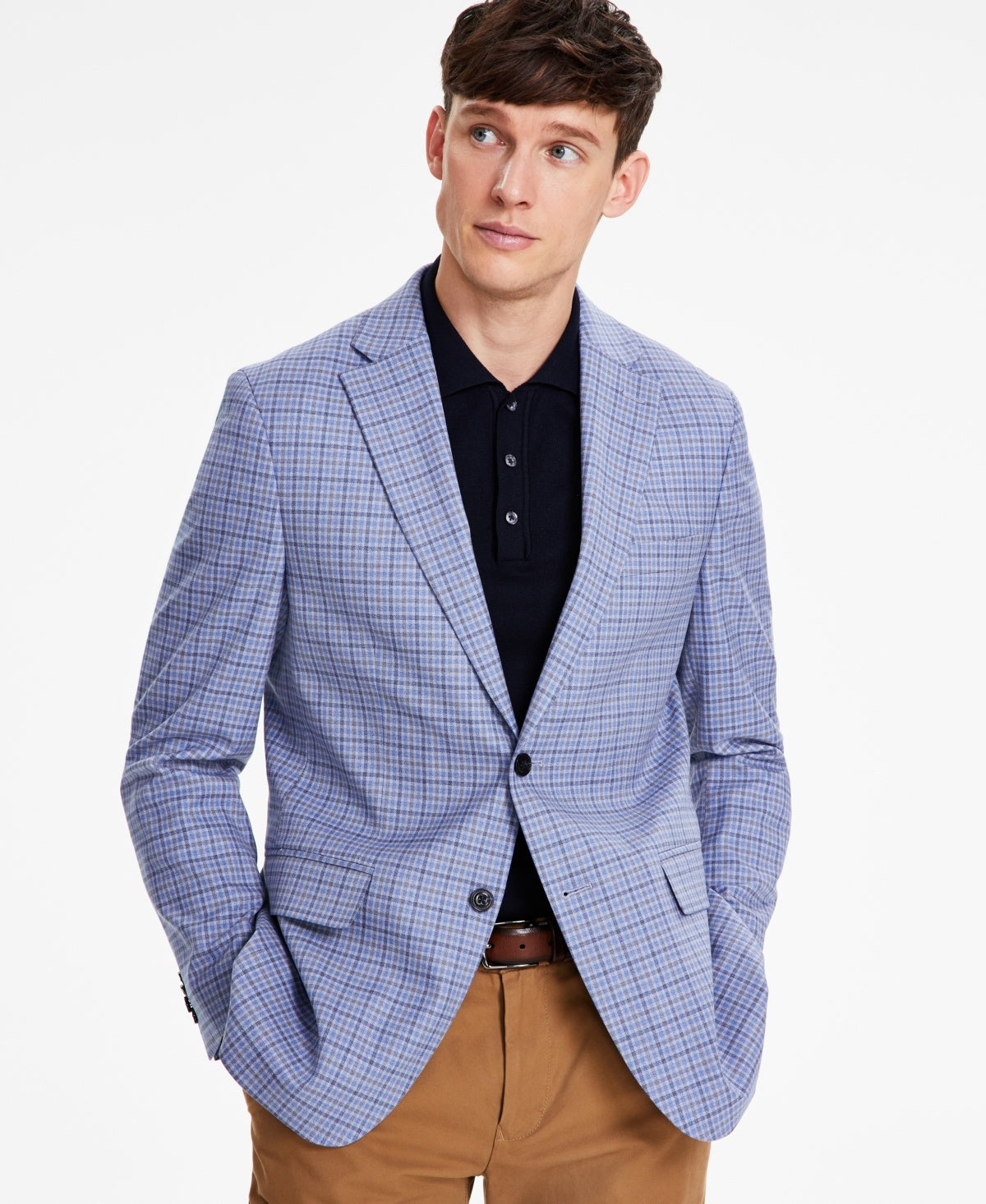 Tommy Hilfiger Mens Modern fit Sport Coat Blazer 44 L Blue Grey Check