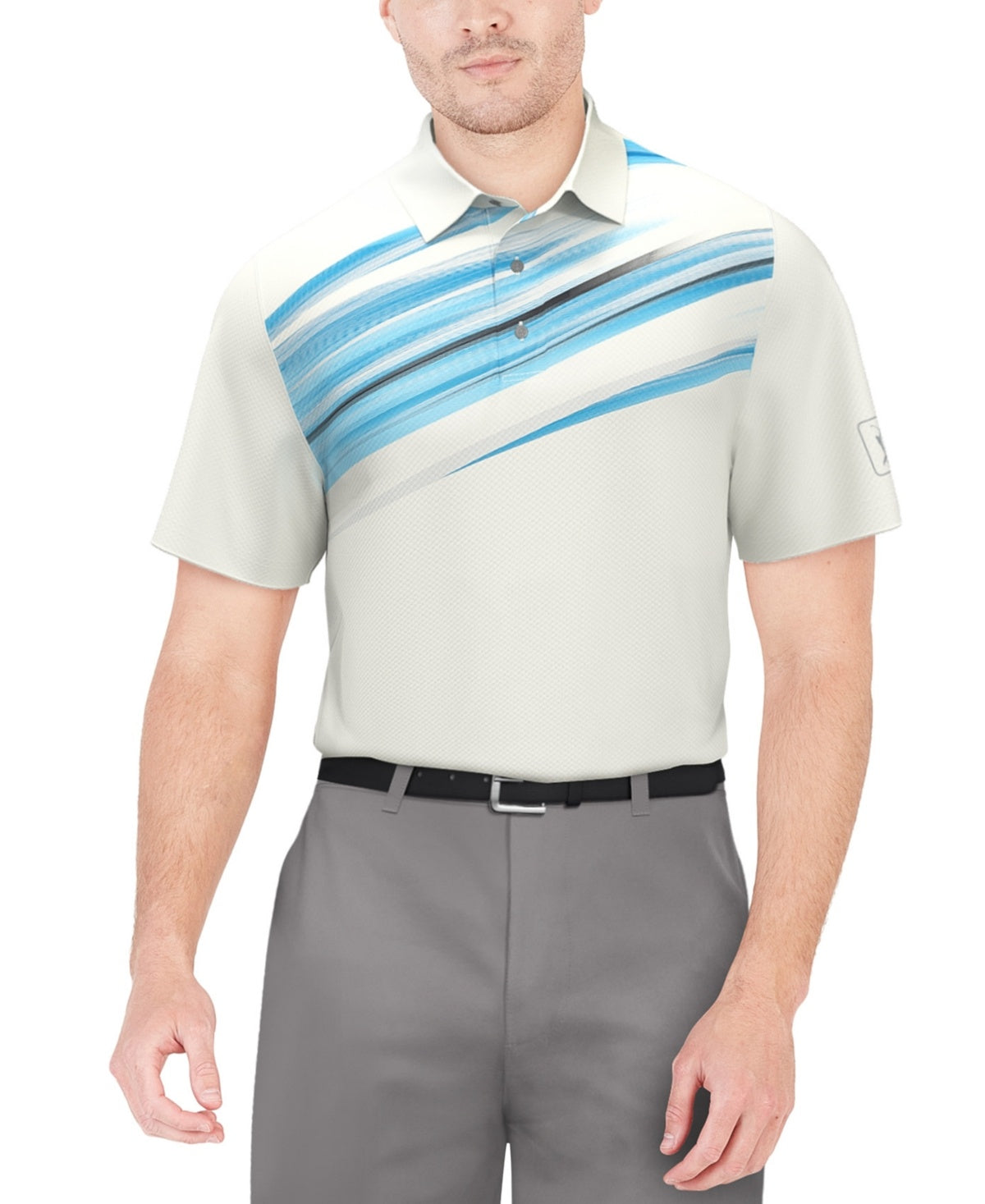 Pga Tour Mens Regular fit Short Sleeve Polo Shirt XL White Blue Moisture Wicking