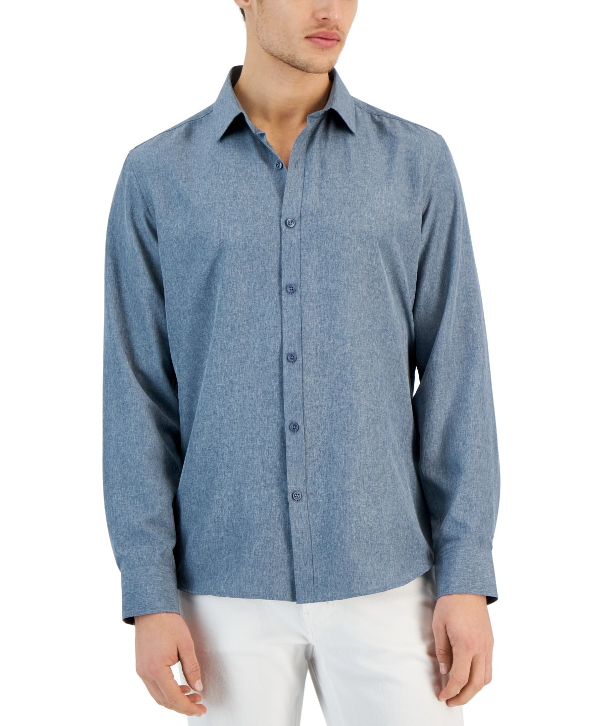 Alfani Mens Regular fit Long Sleeve Button-Up Shirt Small Blue Solid