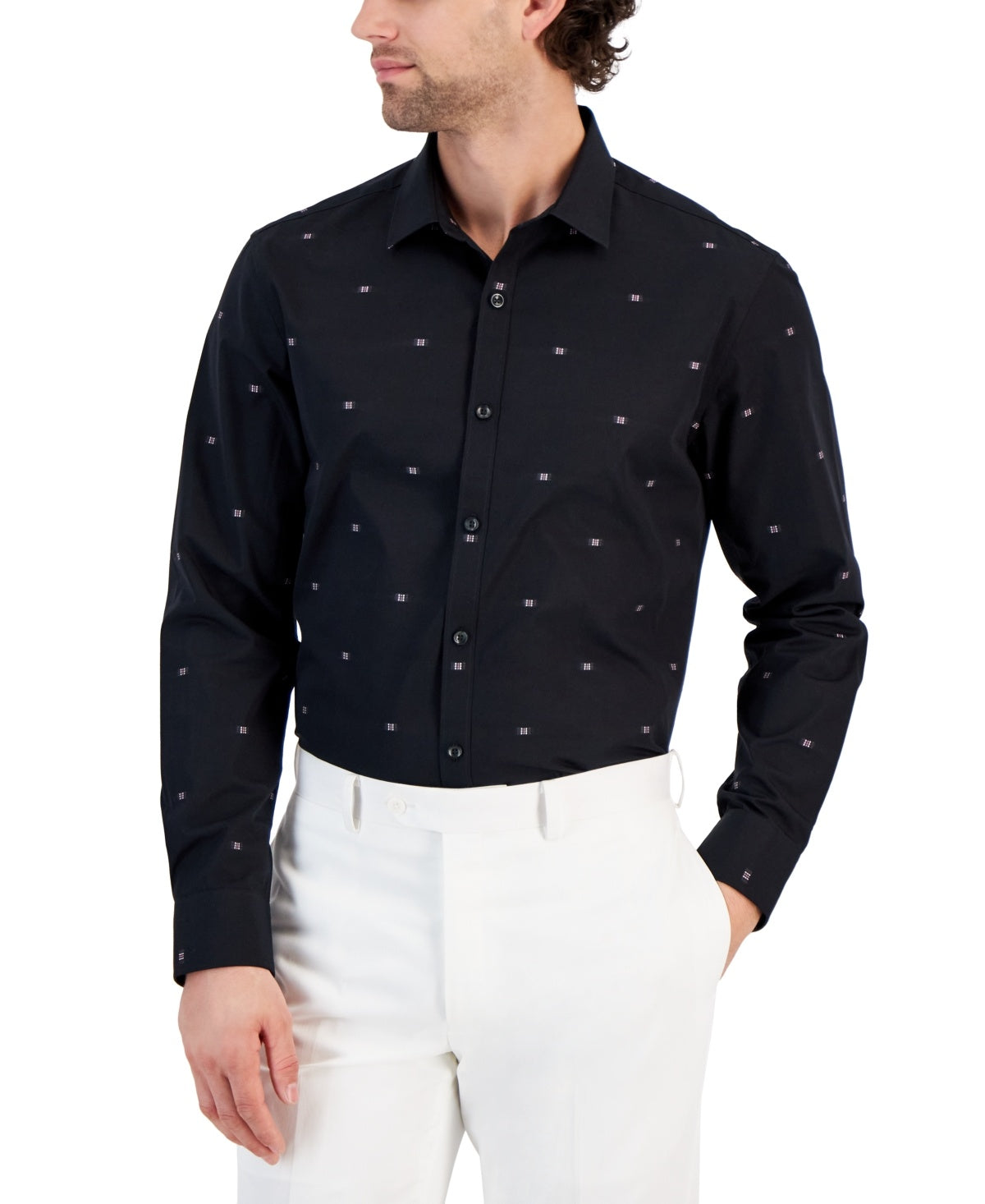 Alfani Mens Regular fit Long Sleeve Button-Up Shirt Medium Black