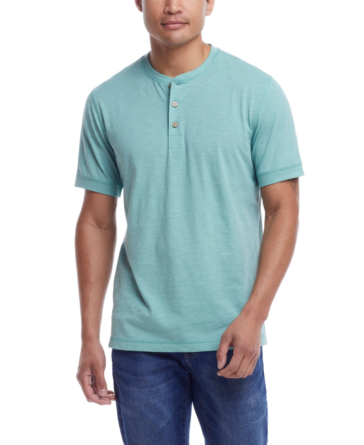Weatherproof Vintage Mens Regular fit Short Sleeve Henley Shirt XXL Green Solid