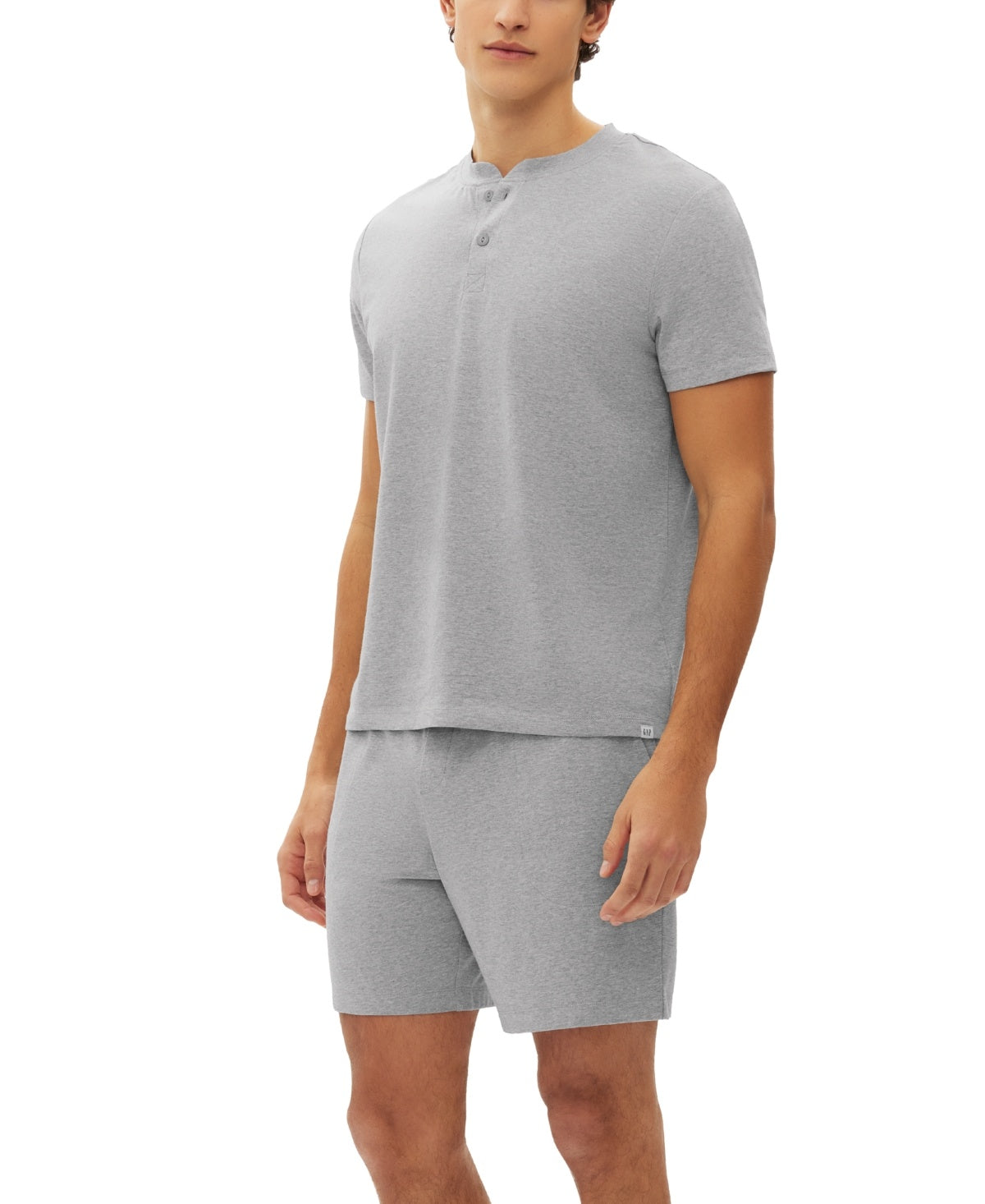 GAP Mens 2 Pc Sleepwear Set Heathered Henley Grey Small