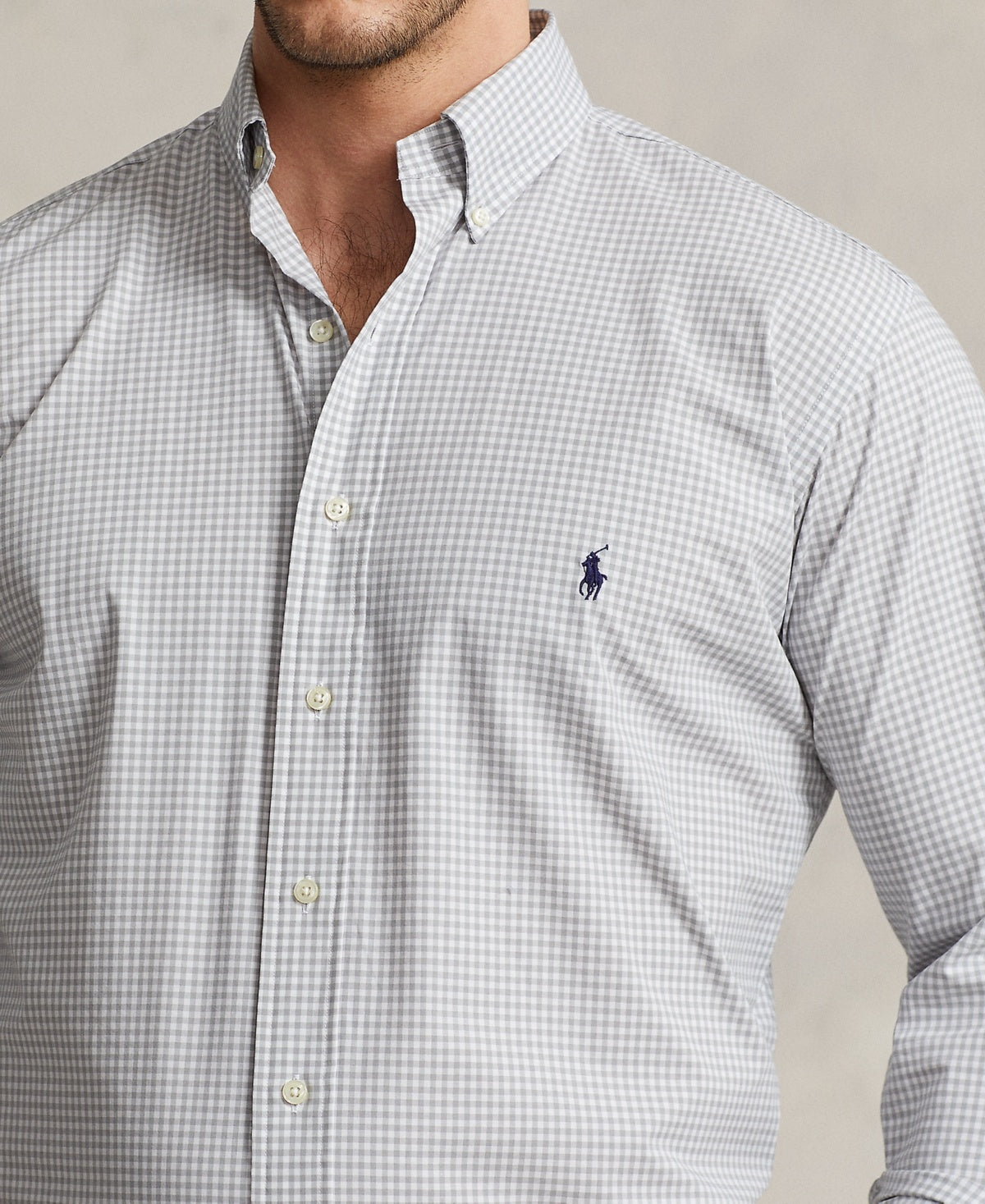 Polo Ralph Lauren Men's Big & Tall Plaid Stretch Poplin Shirt Grey White 4XLT