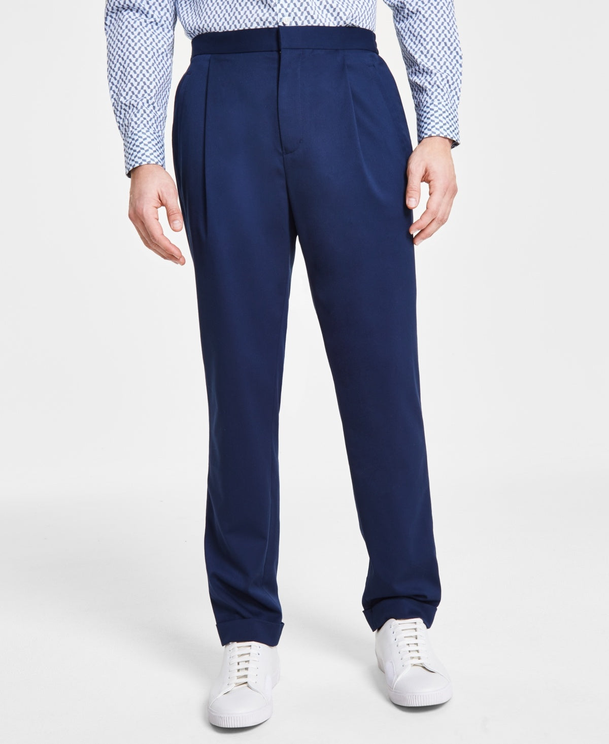 Alfani Mens Modern Fit Stretch Pleated Dress Pants Blue 32 x 32
