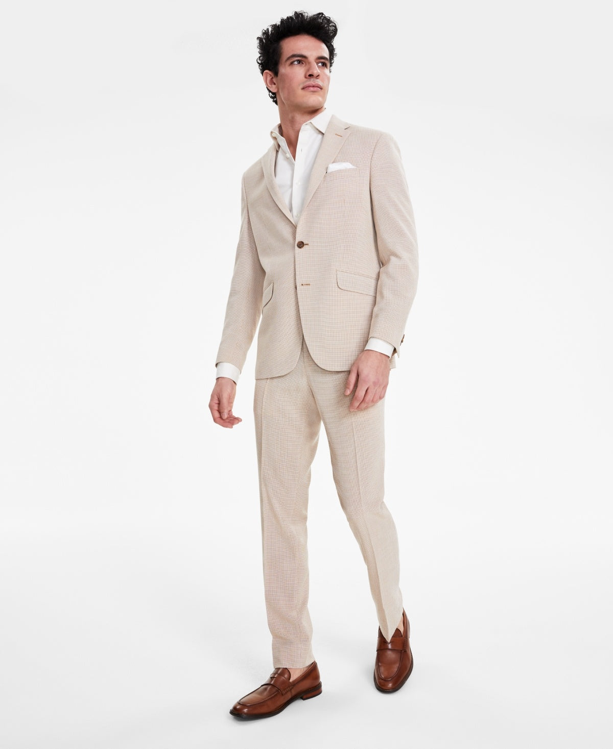 Kenneth Cole Mens Slim fit 2 Piece Suit 46 R / 40 Waist Beige Check