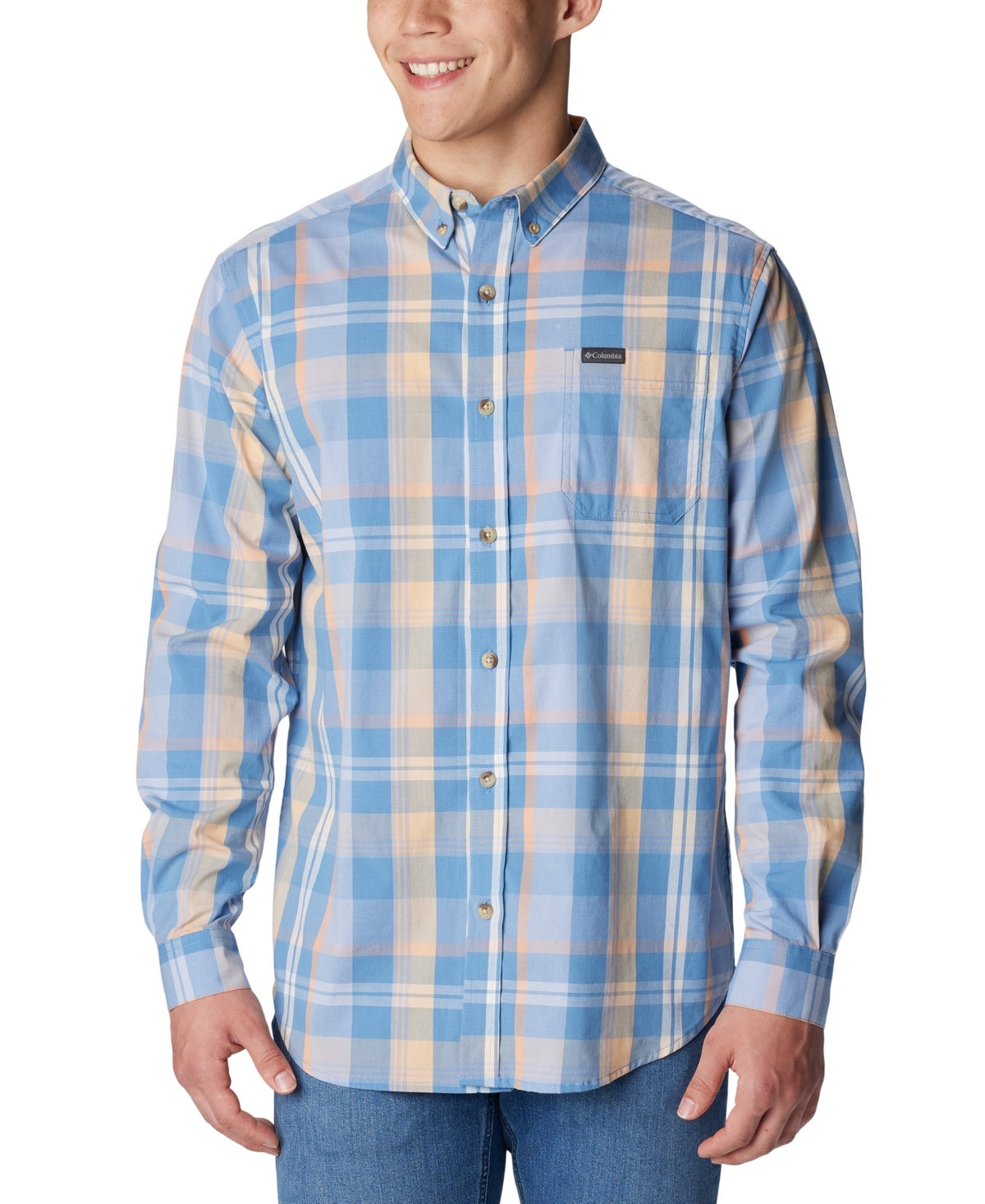 Columbia Mens Regular fit Long Sleeve Button-Up Shirt Large Blue Plaid