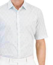 Alfani Mens Regular fit Short Sleeve Button-Up Shirt XXL Green Argyle Diamond