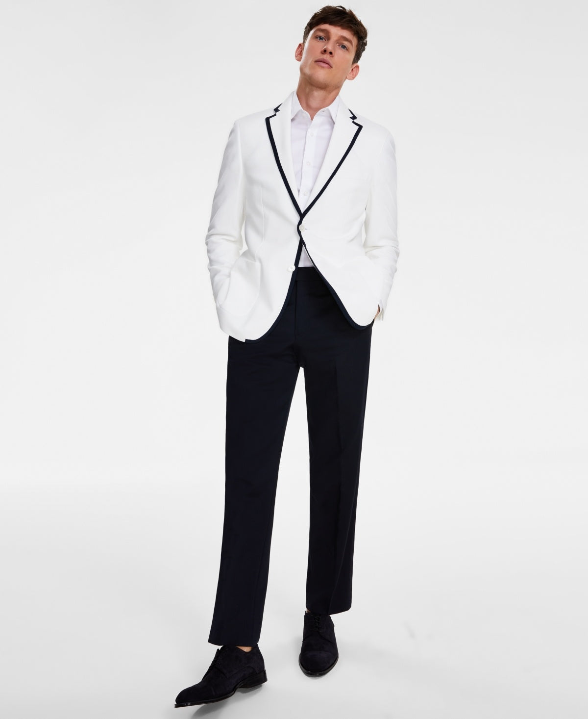 Tommy Hilfiger Mens Modern fit Sport Coat Blazer 40 R White Black Tipped