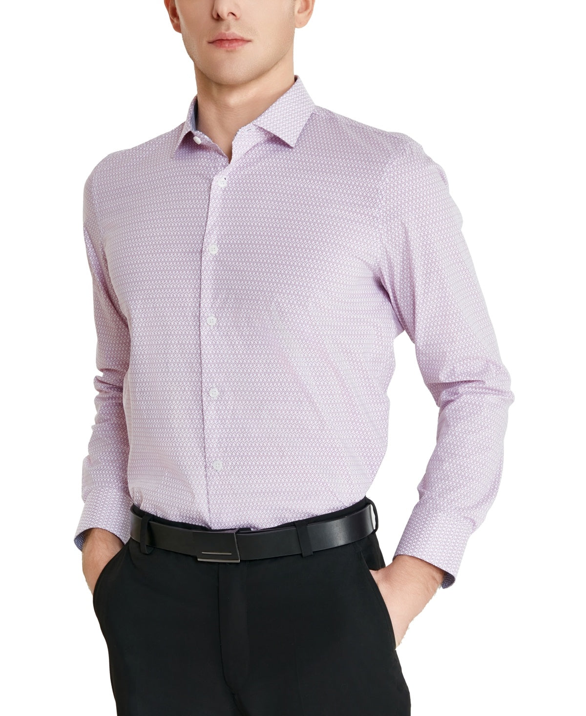 Tallia Mens Slim fit Dress Shirt XL 17-17.5 36-37 Light Purple Geometric