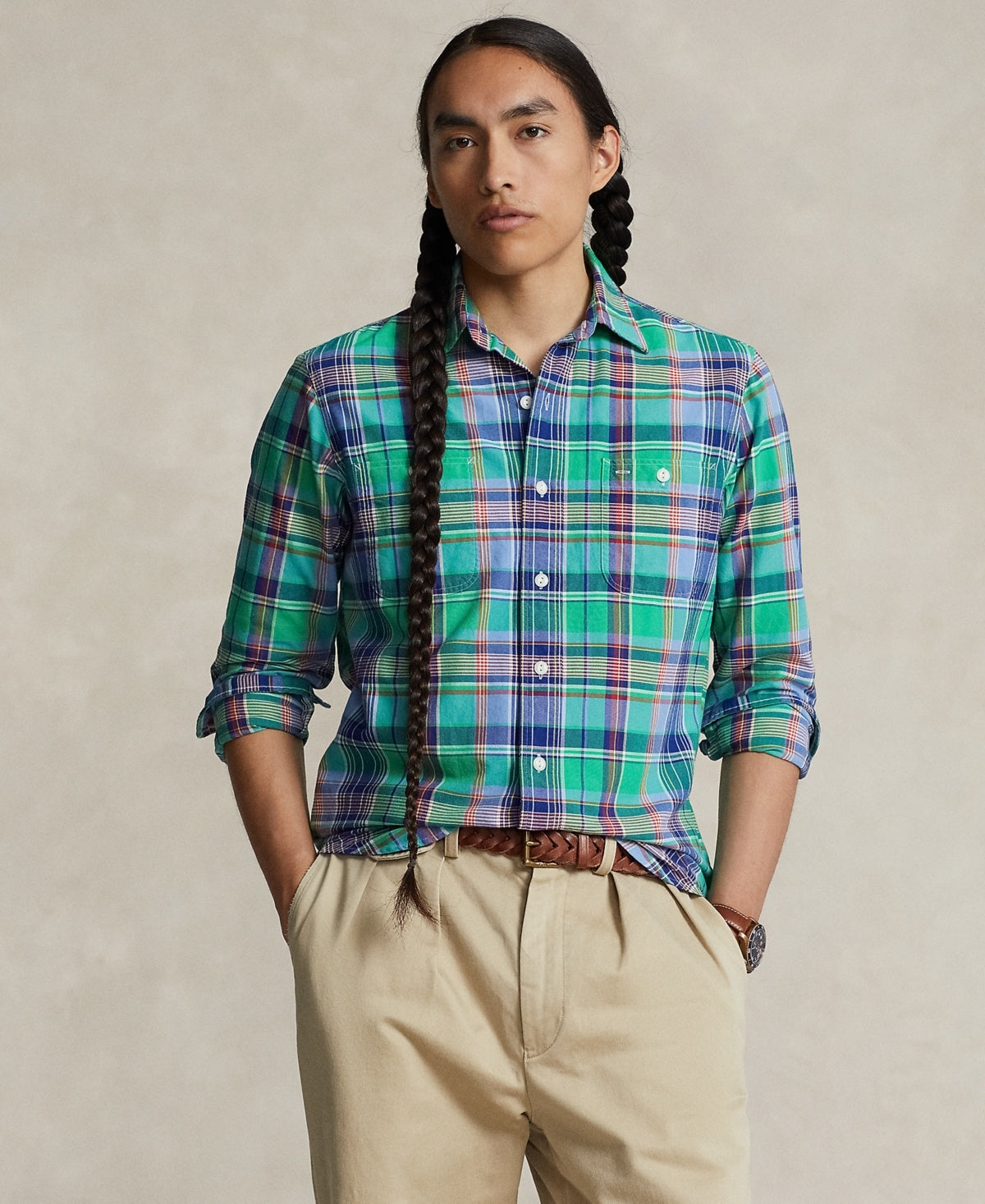 Polo Ralph Lauren Men Classic fit Long Sleeve Button-Up Shirt Large Green Plaid