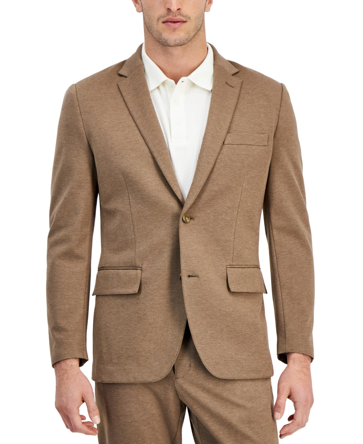 Alfani Men's Modern Fit Heathered Knit Sport Coat Blazer Soft Mulch Brown Small