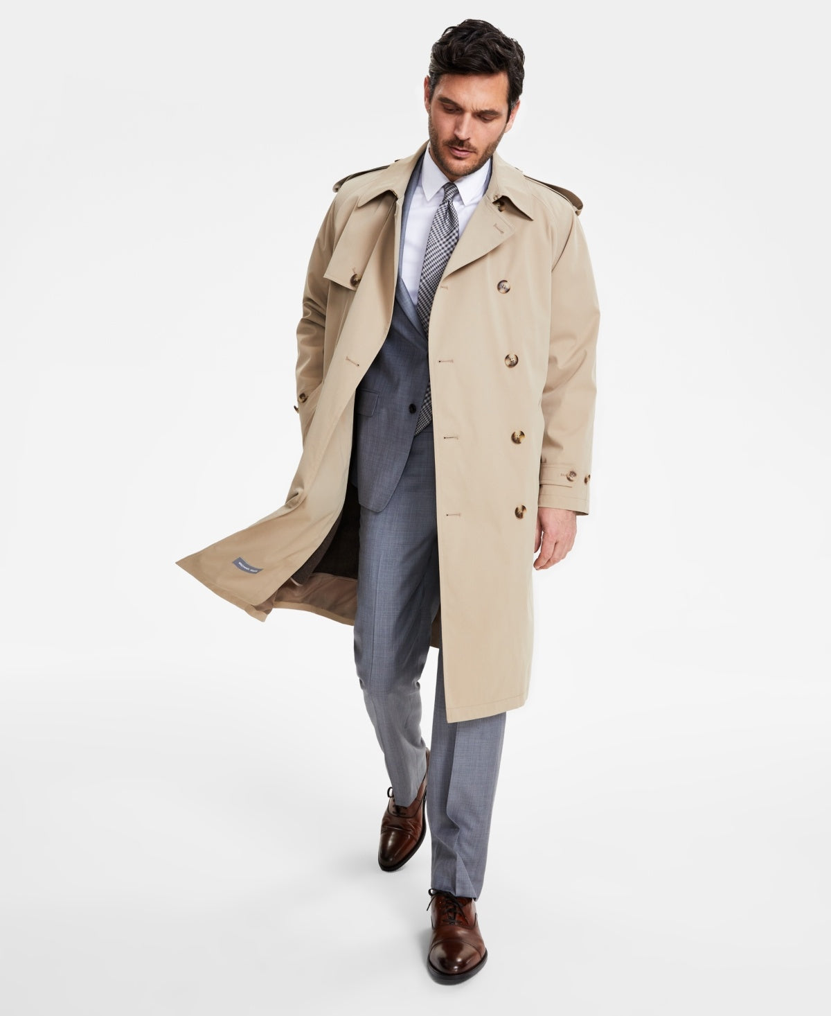 Michael Kors Mens Classic fit Double Breasted Trench Coat Coat 44 R Beige Solid