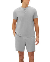 Gap Mens Regular fit Henley T-Shirt Pajama Shorts Set Sleepwear XL Grey