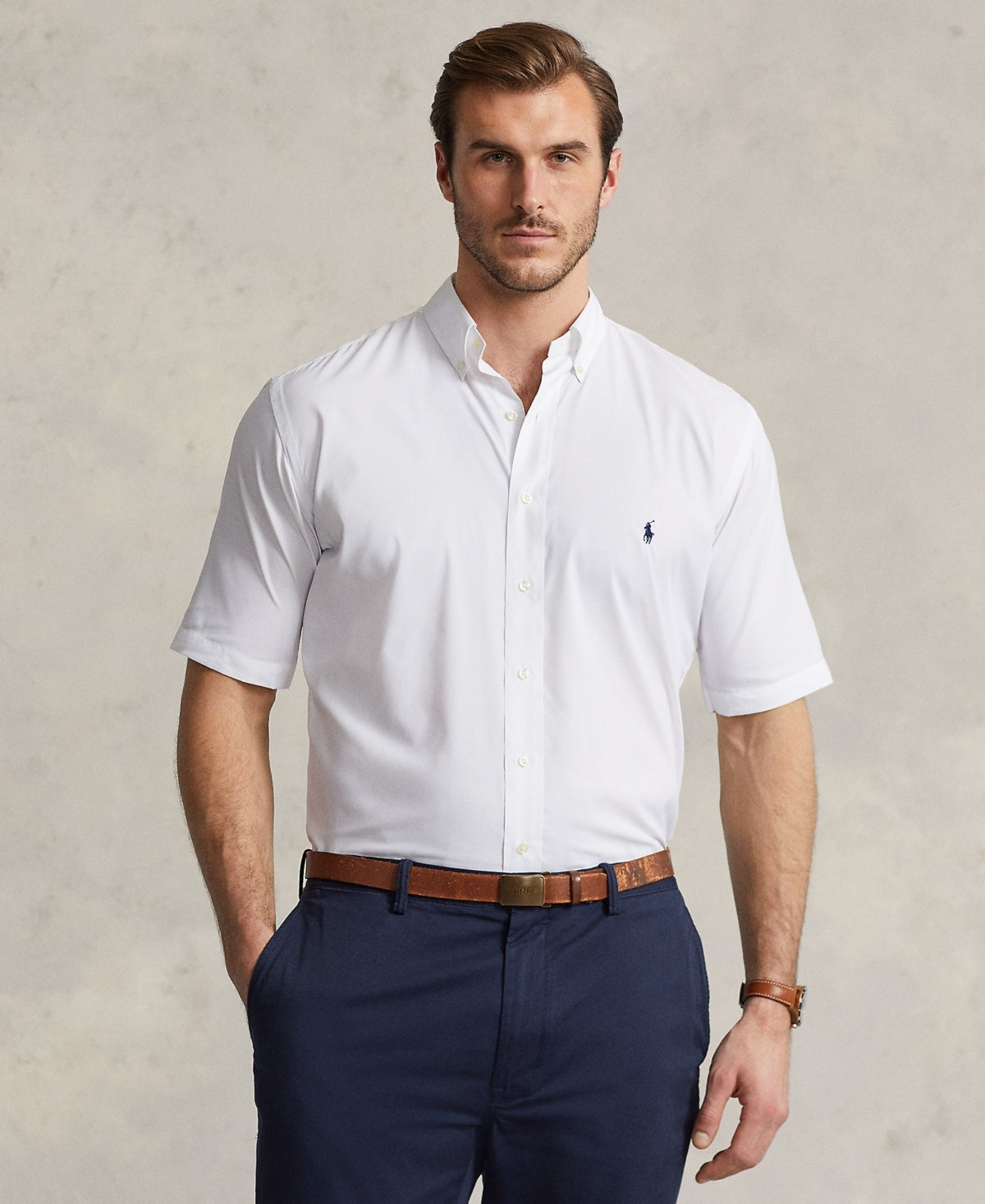 Polo Ralph Lauren Mens Regular fit Short Sleeve Button-Up Shirt 3XLT White Solid