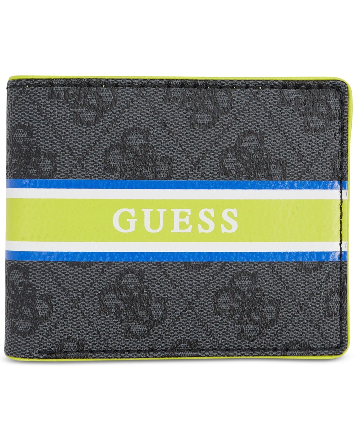 GUESS Mens Dinate Signature Stripe Wallet Card Holder Black Green