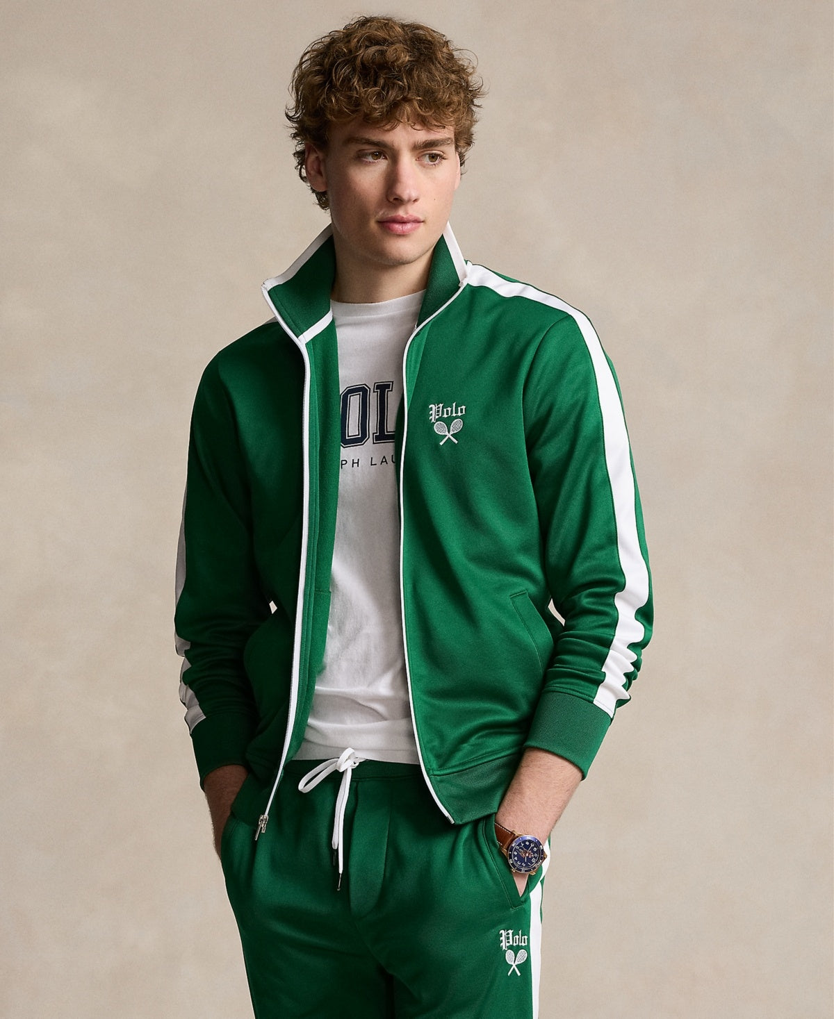 Polo Ralph Lauren Mens Regular fit Track Jacket Sweatshirt Medium Green Solid